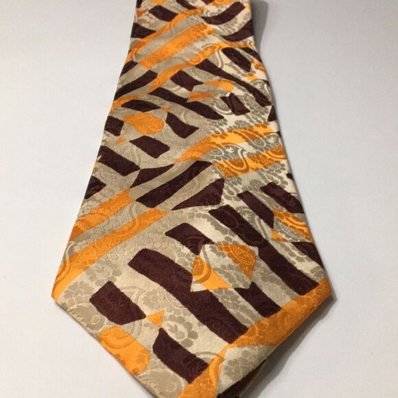 Vintage Gallieni Silk Neck Tie Made In Italy Tan/Gold/Brown Geometric Print - Picture 7 of 13